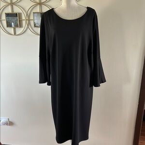 Glamour Elegant Black sheath stretch Dress 3/4 bell sleeves body neckline 18W